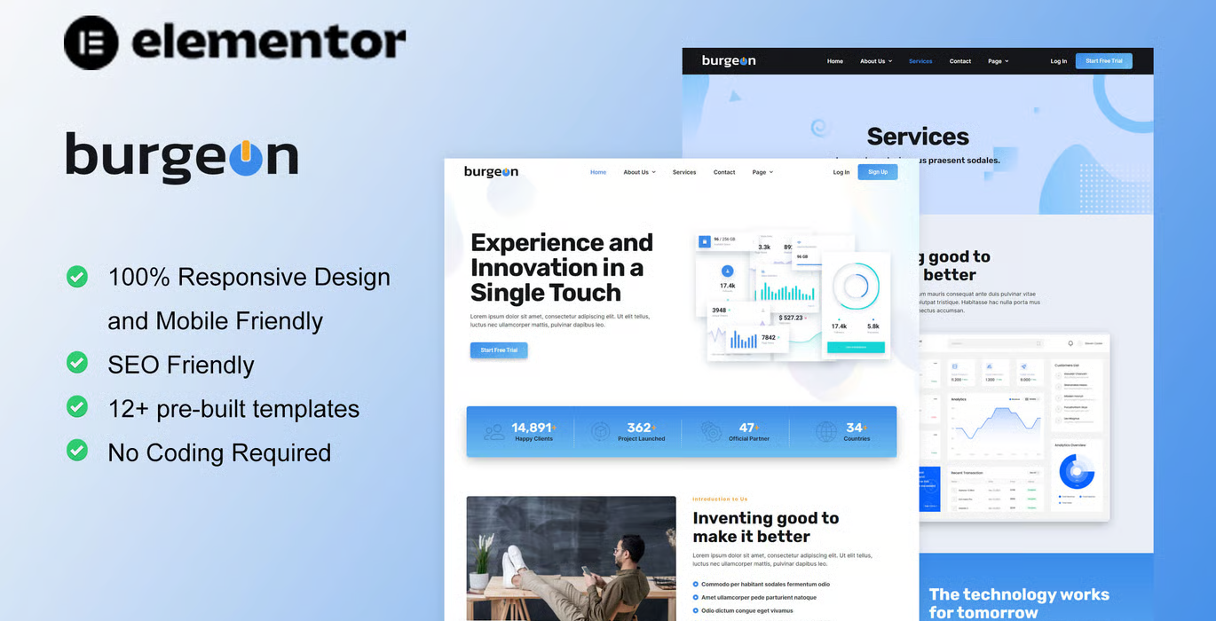 Burgeon – Tech Startup Business Elementor Template Kit