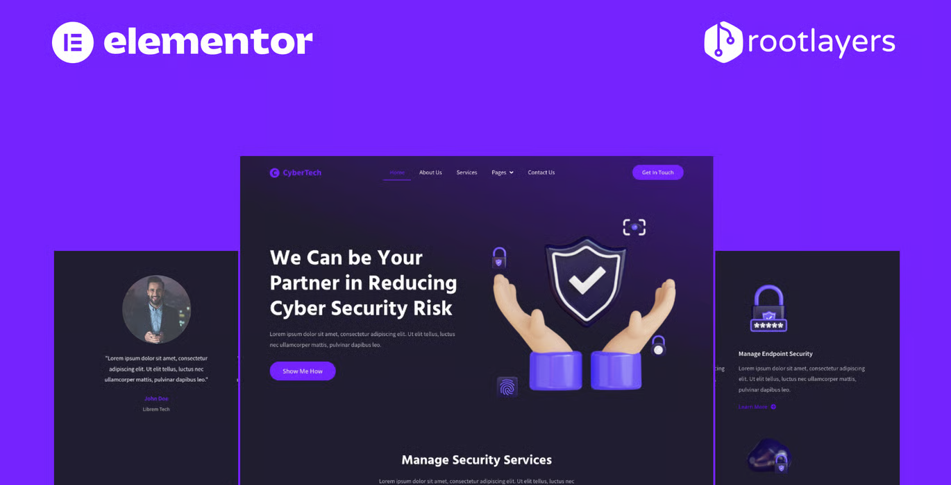 Cybertech – Cyber Security Elementor Pro Full Site Template Kit