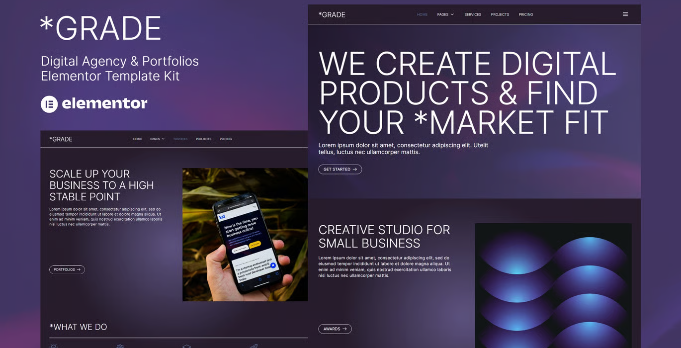 Grade – Creative Agency & Portfolios Elementor Template Kit