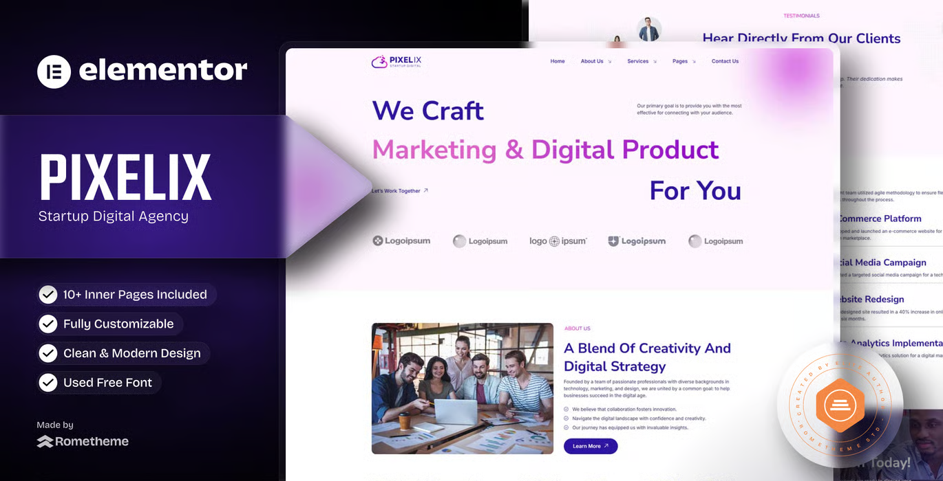 Pixelix – Startup Digital Agency Elementor Template Kit